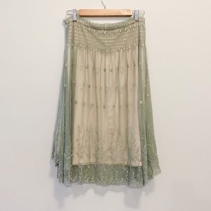 Max Studio Sheer Lined Floral Sage Skirt Size S